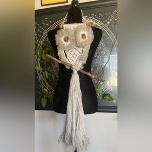 VTG Macrame Owl holding a Stick! 30” x 15.5”